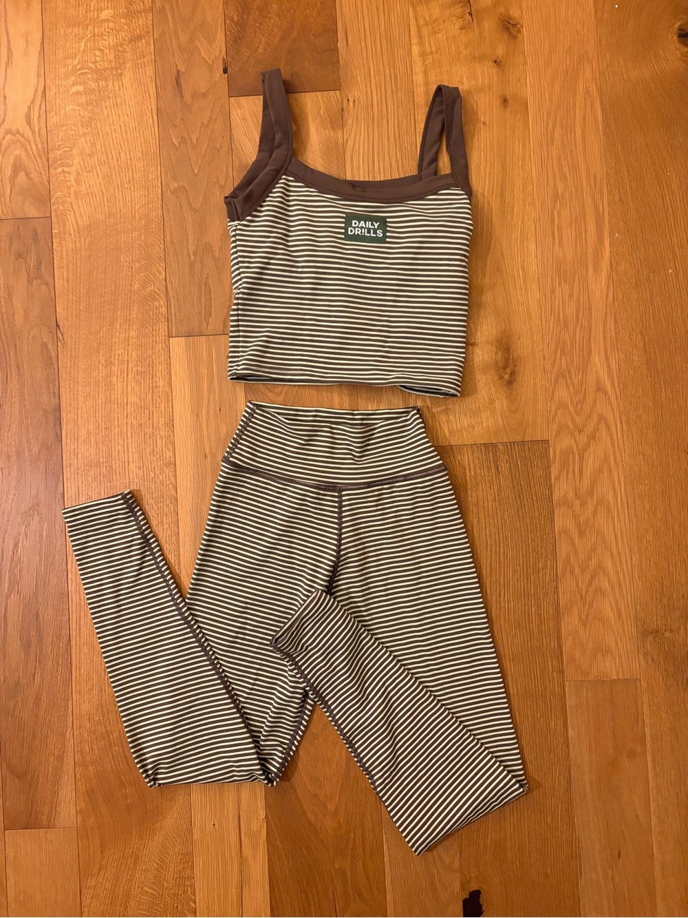 Daily Drills Brown Striped Cropped Tank and High-Waist Leggings Set